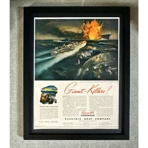 Framed Vintage 1943 Original Magazine Ad Electric Boat Co Giant Killers WW2